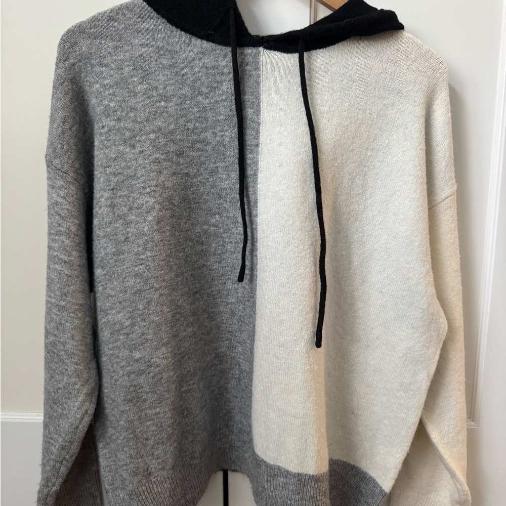 Gray and Cream Colorblock Hoodie